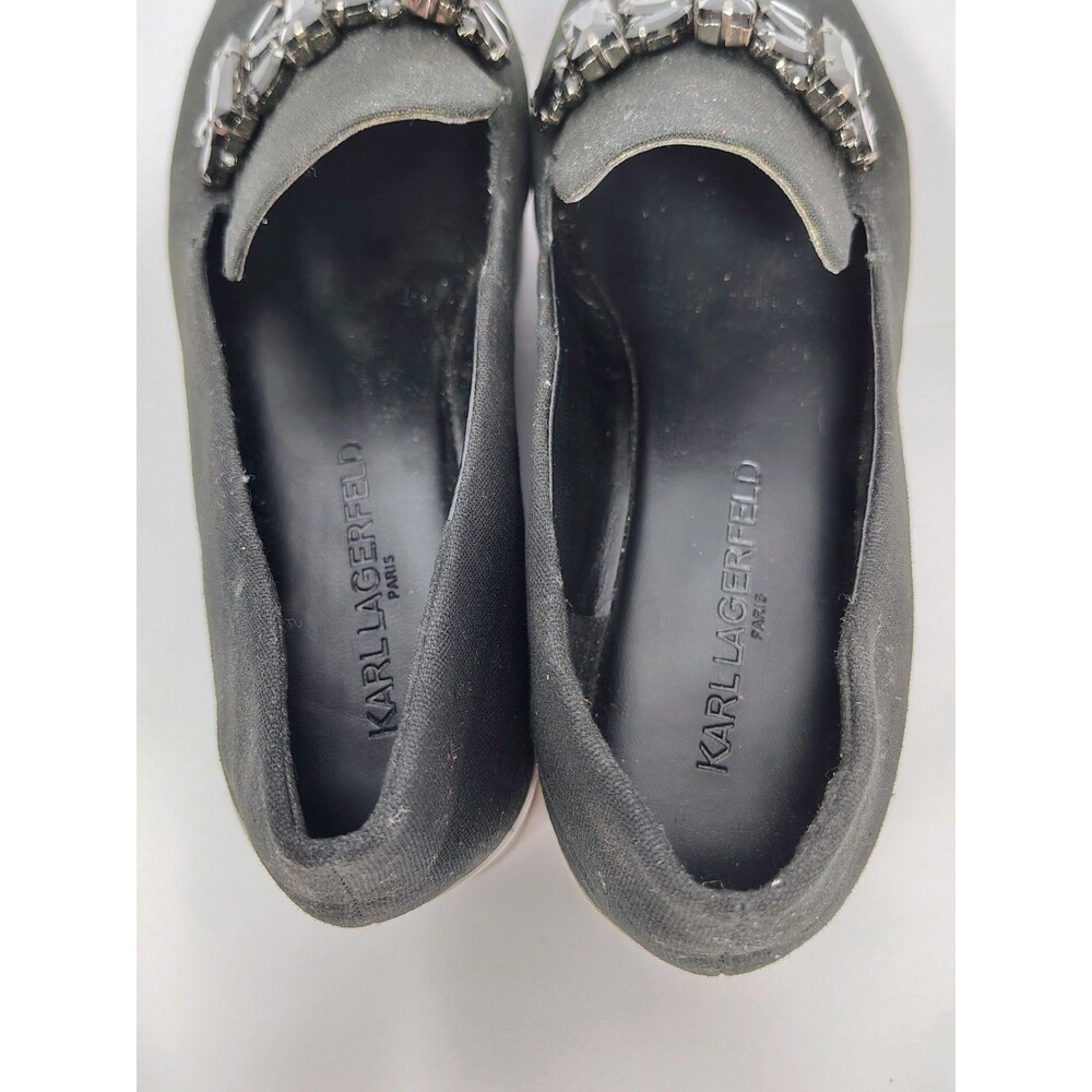 Karl Lagerfeld Paris Bri Loafer Flats Slip On Shoes Black Rhinestone Womens 7M - Picture 7 of 9